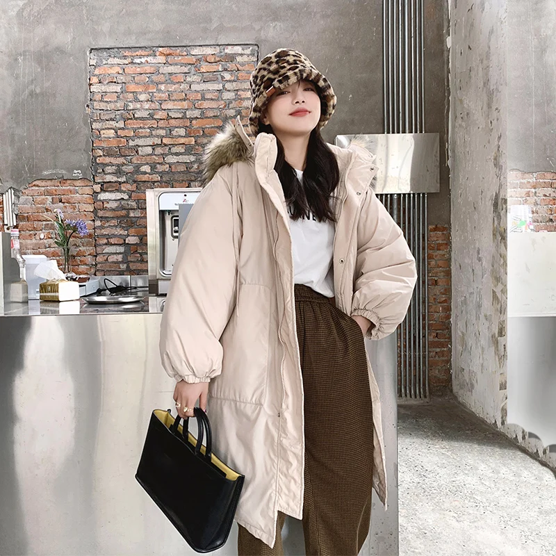 

Winter 2020 Solid Color Loose Elegant Cotton Jacket Oversized Thick Hooded Jacket Windbreaker